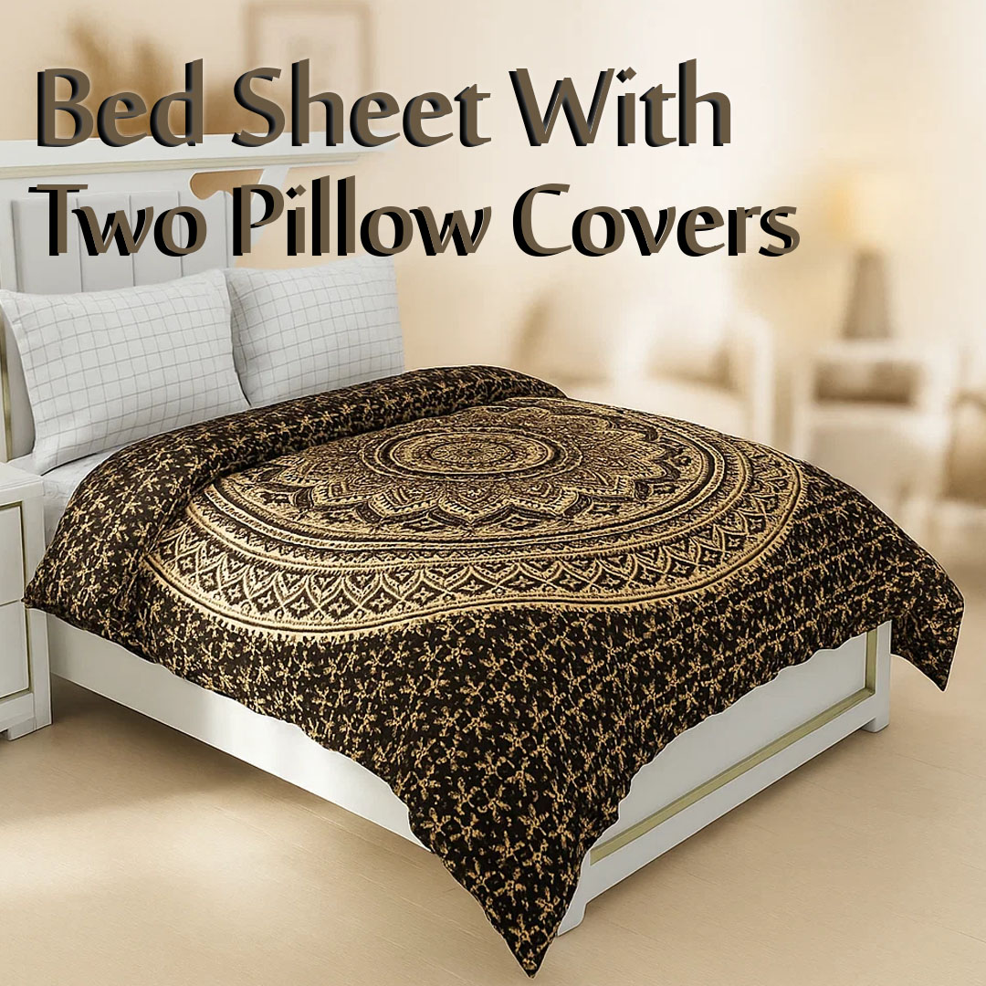 Block Print Bed Sheet (Size:W-215 X H-220)cm