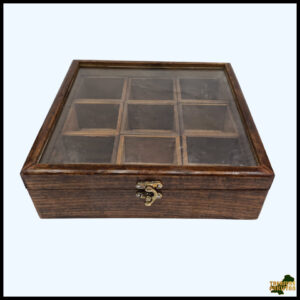 Handcrafted Wooden Masala Box with Glass Lid