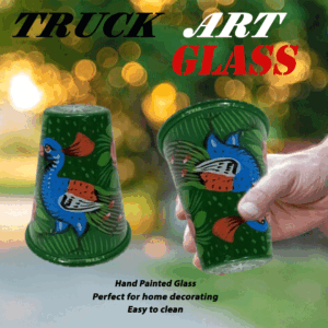 Truck Art Glass/Pakistani Hand painted Glass (2 Piece Set) (Size: H:11cmXD:9cm)