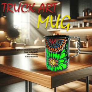 Vibrant Hand-Painted Truck Art Mug – Traditional Pakistani Bundi Work Design – Unique Artisan Gift