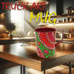 Vibrant Hand-Painted Truck Art Mug – Traditional Pakistani Bundi Work Design – Unique Artisan Gift