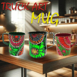 Vibrant Hand-Painted Truck Art Mug – Traditional Pakistani Bundi Work Design – Unique Artisan Gift