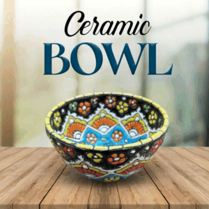 Handcrafted Blue Pottery Bowl with Vibrant Colors – Traditional Floral Design, Perfect for Décor, Serving, or Gift Giving