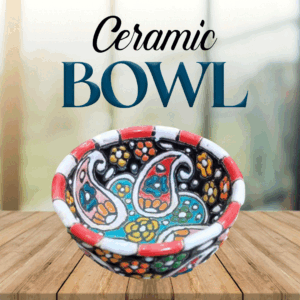 Handcrafted Blue Pottery Bowl with Vibrant Colors – Traditional Floral Design, Perfect for Décor, Serving, or Gift Giving