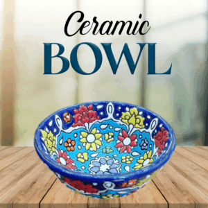 Handcrafted Blue Pottery Bowl with Vibrant Colors – Traditional Floral Design, Perfect for Décor, Serving, or Gift Giving