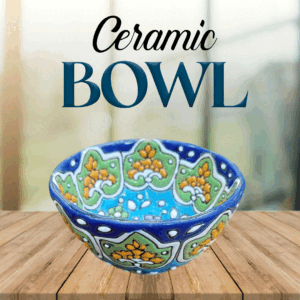 Handcrafted Blue Pottery Bowl with Vibrant Colors – Traditional Floral Design, Perfect for Décor, Serving, or Gift Giving