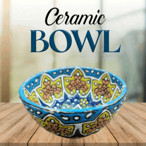 Handcrafted Blue Pottery Bowl with Vibrant Colors – Traditional Floral Design, Perfect for Décor, Serving, or Gift Giving