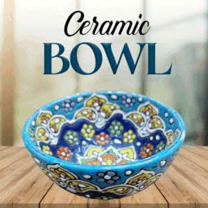 Handcrafted Blue Pottery Bowl with Vibrant Colors – Traditional Floral Design, Perfect for Décor, Serving, or Gift Giving