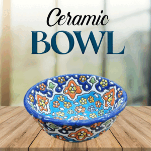 Handcrafted Blue Pottery Bowl with Vibrant Colors – Traditional Floral Design, Perfect for Décor, Serving, or Gift Giving