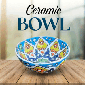 Handcrafted Blue Pottery Bowl with Vibrant Colors – Traditional Floral Design, Perfect for Décor, Serving, or Gift Giving