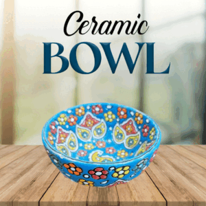 Handcrafted Blue Pottery Bowl with Vibrant Colors – Traditional Floral Design, Perfect for Décor, Serving, or Gift Giving