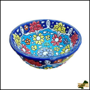 Handcrafted Blue Pottery Bowl with Vibrant Colors – Traditional Floral Design, Perfect for Décor, Serving, or Gift Giving