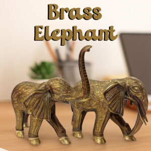 Elegant Handcrafted Brass Elephant Statue Set Of 2 – Intricately Detailed Decor Piece (56-Cm)