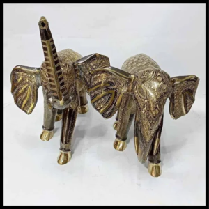 Elegant Handcrafted Brass Elephant Statue Set Of 2 – Intricately Detailed Decor Piece (56-Cm)