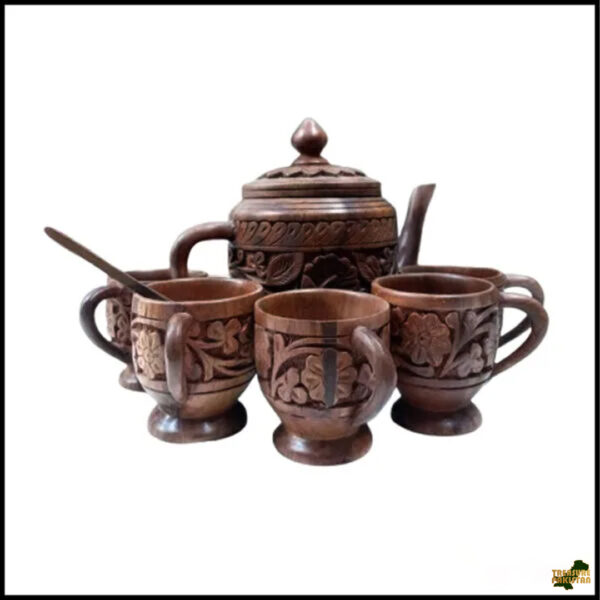 Wooden Tea Kettle with 5 cups