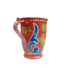 Floral Truck Art Mug – Blue Scroll Design on Red Background