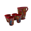 Top-down view of open red Truck Art mugs in a 5-piece layout