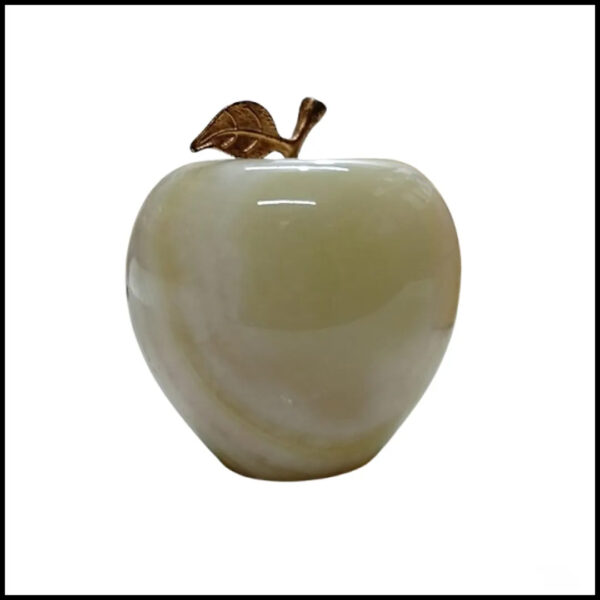 Elegant Onyx Stone Apple Decor with Golden Leaf Size: 7 cm - Image 2