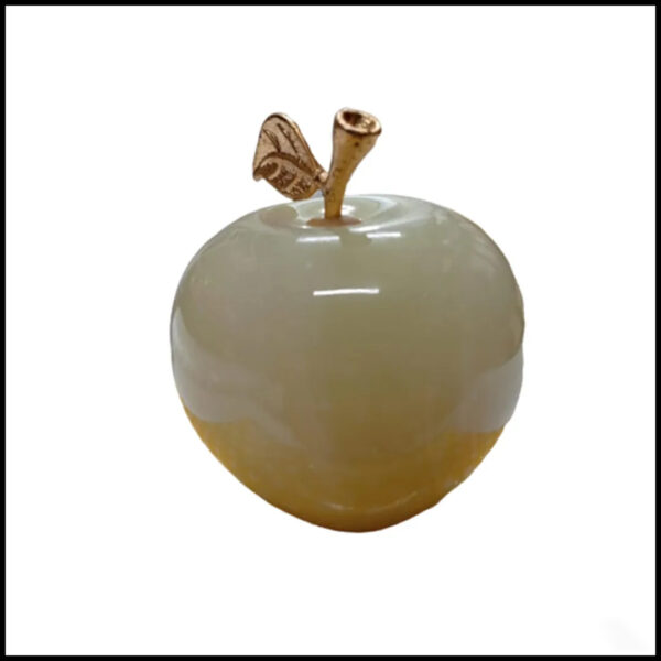 Elegant Onyx Stone Apple Decor with Golden Leaf Size: 5 cm - Image 2