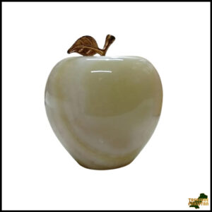 Elegant Onyx Stone Apple Decor with Golden Leaf Size: 7 cm