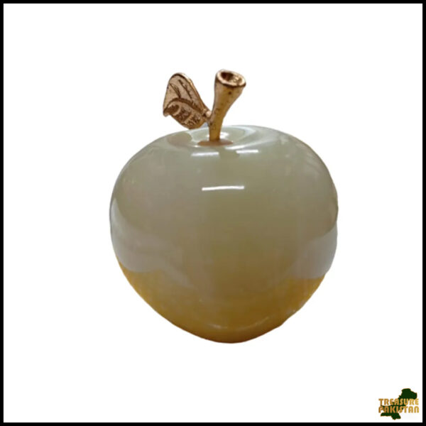 Elegant Onyx Stone Apple Decor with Golden Leaf Size: 5 cm