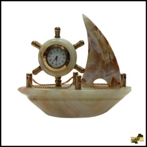 Handcrafted Onyx Marble Ship with Clock Size: 12cm