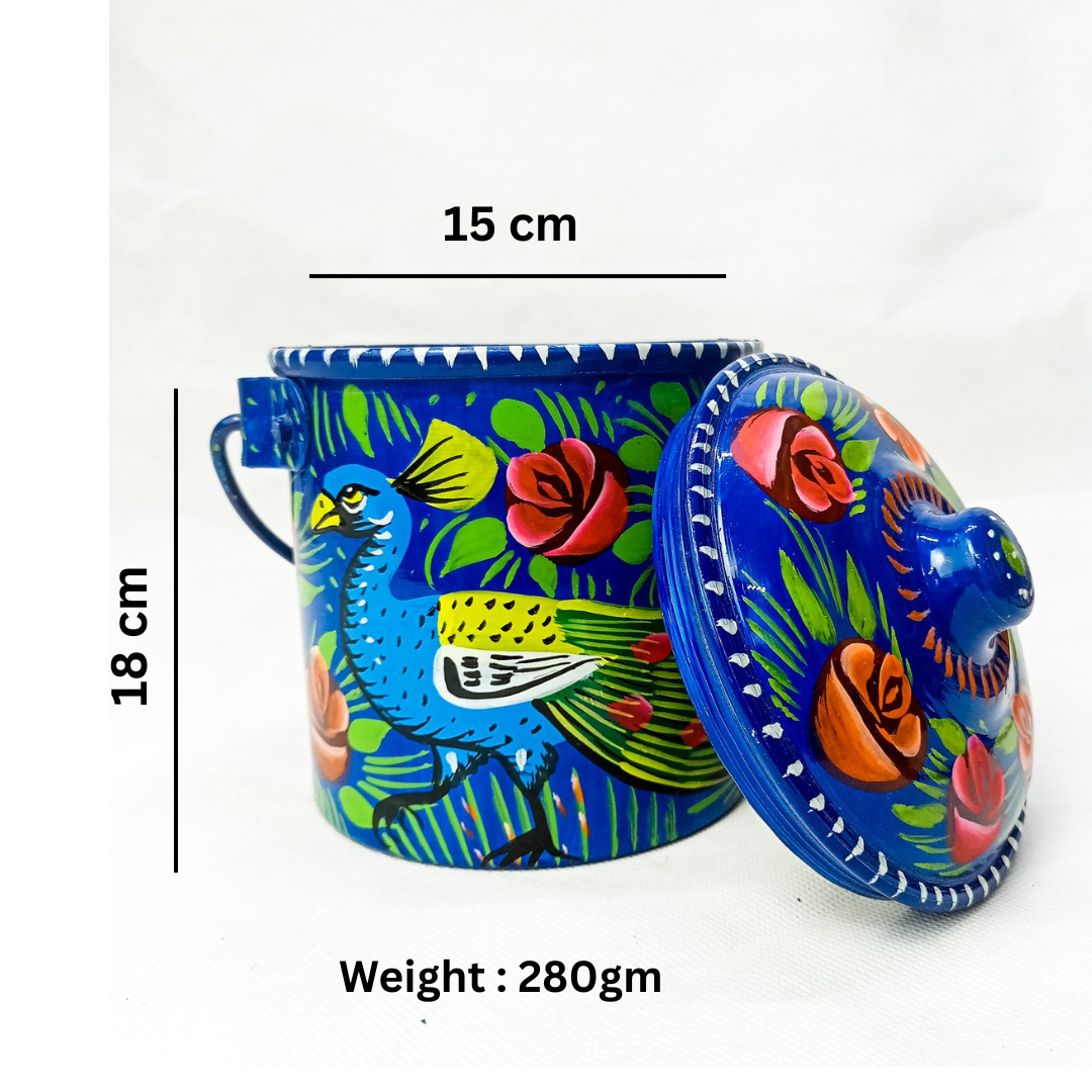 Shiny Blue Milk Bucket (Size : 18cm x 15cm), Truck Art Elegant Blue Bucket, Best for Home Decor, Bucket with Lid , Traditional Design Bucket For Your Love ones - Image 2