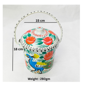 Pakistani Traditional White Milk Bucket in Metal (Size : 18cm x 15cm), Truck Art Bucket With Unique Design And Colour, Bucket with Lid, Truck Art Peacock Design White Bucket, Best Gift for Decor