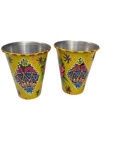 Truck Art Glass/Pakistani Hand painted Glass (2 Piece Set) (Size: H:11cmXD:9cm) - Image 9