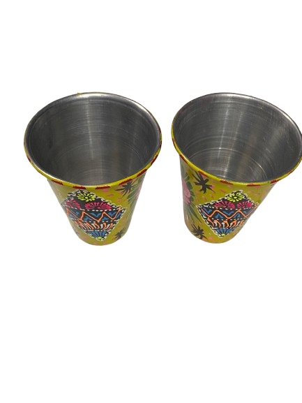 Truck Art Glass/Pakistani Hand painted Glass (2 Piece Set) (Size: H:11cmXD:9cm) - Image 3