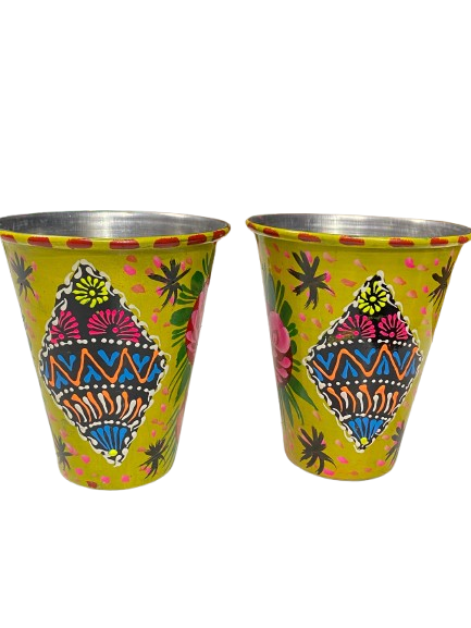 Truck Art Glass/Pakistani Hand painted Glass (2 Piece Set) (Size: H:11cmXD:9cm) - Image 4