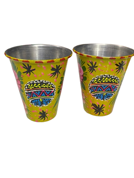 Truck Art Glass/Pakistani Hand painted Glass (2 Piece Set) (Size: H:11cmXD:9cm) - Image 8