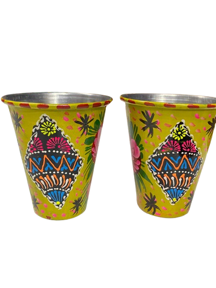 Truck Art Glass/Pakistani Hand painted Glass (2 Piece Set) (Size: H:11cmXD:9cm) - Image 7