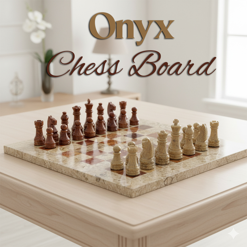 Handcrafted Onyx Marble Chess Board Size: 10×10 inch