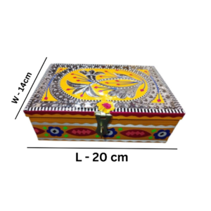 Chamakpatti Desk and Shelf Storage Box – Traditional Pakistani Truck Art Design Decorative Organizer for Small Office Items, Keepsakes and Everyday Accessories Unique Christmas Gift for Students, Home Workers and Craft Lovers (W-14, L-20 cm)