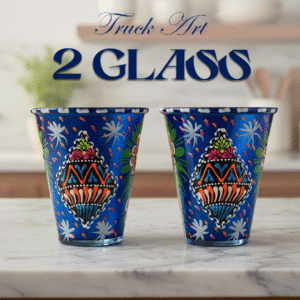 Truck Art Glass/Pakistani Hand painted Glass (2 Piece Set) (Size: H:11cmXD:9cm)
