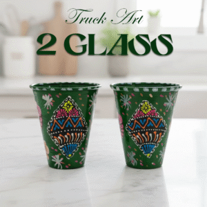 Truck Art Glass/Pakistani Hand painted Glass (2 Piece Set) (Size: H:11cmXD:9cm)