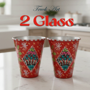 Truck Art Glass/Pakistani Hand painted Glass (2 Piece Set) (Size: H:11cmXD:9cm)