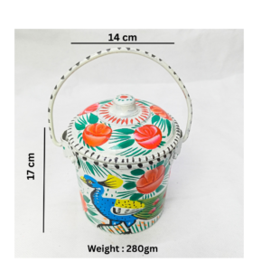 Pakistani Traditional White Milk Bucket in Metal (Size : 17cm x 14cm), Truck Art Bucket With Unique Design And Colour, Bucket with Lid, Truck Art Peacock Design White Bucket, Best Gift for Decor