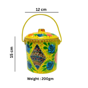 Truck Art Bright Yellow Bucket (Size : 15cm x 12cm), Traditional Bucket with beautiful Design and Unique Art, Best for Home decor and gift for Mothers, Hand Crafted Bucket