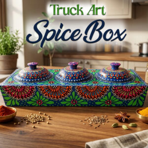Truck Art 3 Jar Spice Box – Vibrant Wooden Storage Organizer