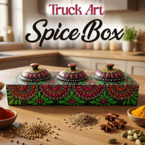 Truck Art 3 Jar Spice Box – Vibrant Wooden Storage Organizer