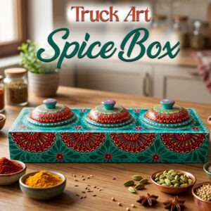 Truck Art 3 Jar Spice Box – Vibrant Wooden Storage Organizer