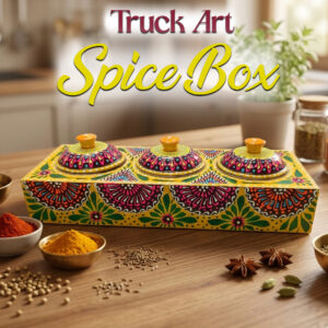 Truck Art 3 Jar Spice Box – Vibrant Wooden Storage Organizer
