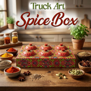 Truck Art 6 Jar Spice Box – Vibrant Wooden Storage Organizer