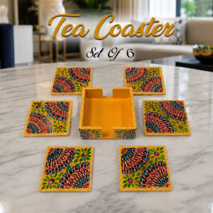 Truck Art Tea Coaster Set of 6 with Holder – Handmade Traditional Pakistani Design