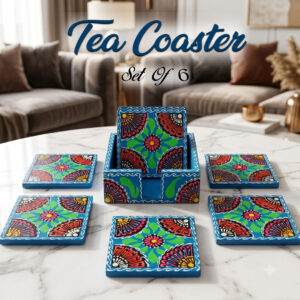 Truck Art Tea Coaster Set of 6 with Holder – Handmade Traditional Pakistani Design