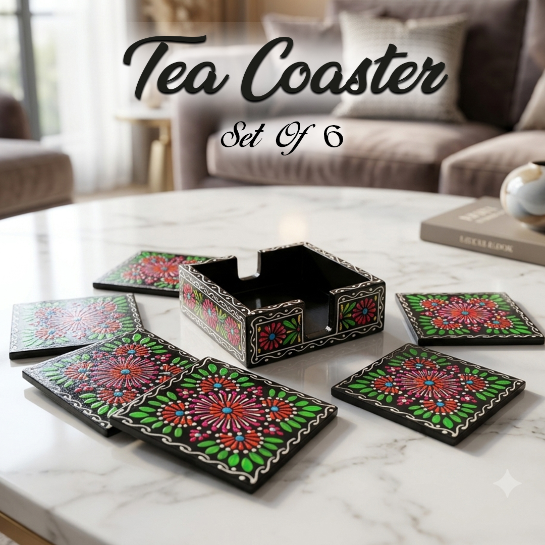 Truck Art Tea Coaster Set of 6 with Holder – Handmade Traditional Pakistani Design