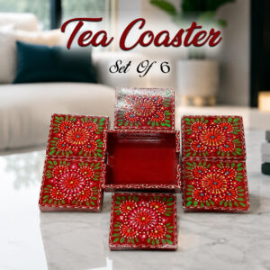 Truck Art Tea Coaster Set of 6 with Holder – Handmade Traditional Pakistani Design