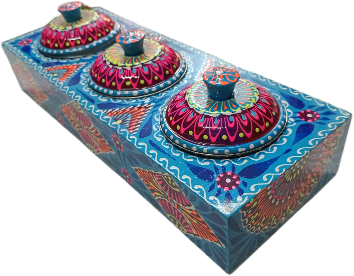 Truck Art 3 Jar Spice Box – Vibrant Wooden Storage Organizer - Image 8